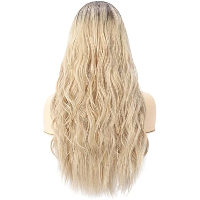 DILLARDS Dtdreagm Long Blonde Curly Wavy Wigs Middle Part Ombre Blonde Wigs For Women Synthetic Curly Hair Wig Middle Part Heat Resistant Fibre For Daily Party Use 26Inch, Golden - Image 3